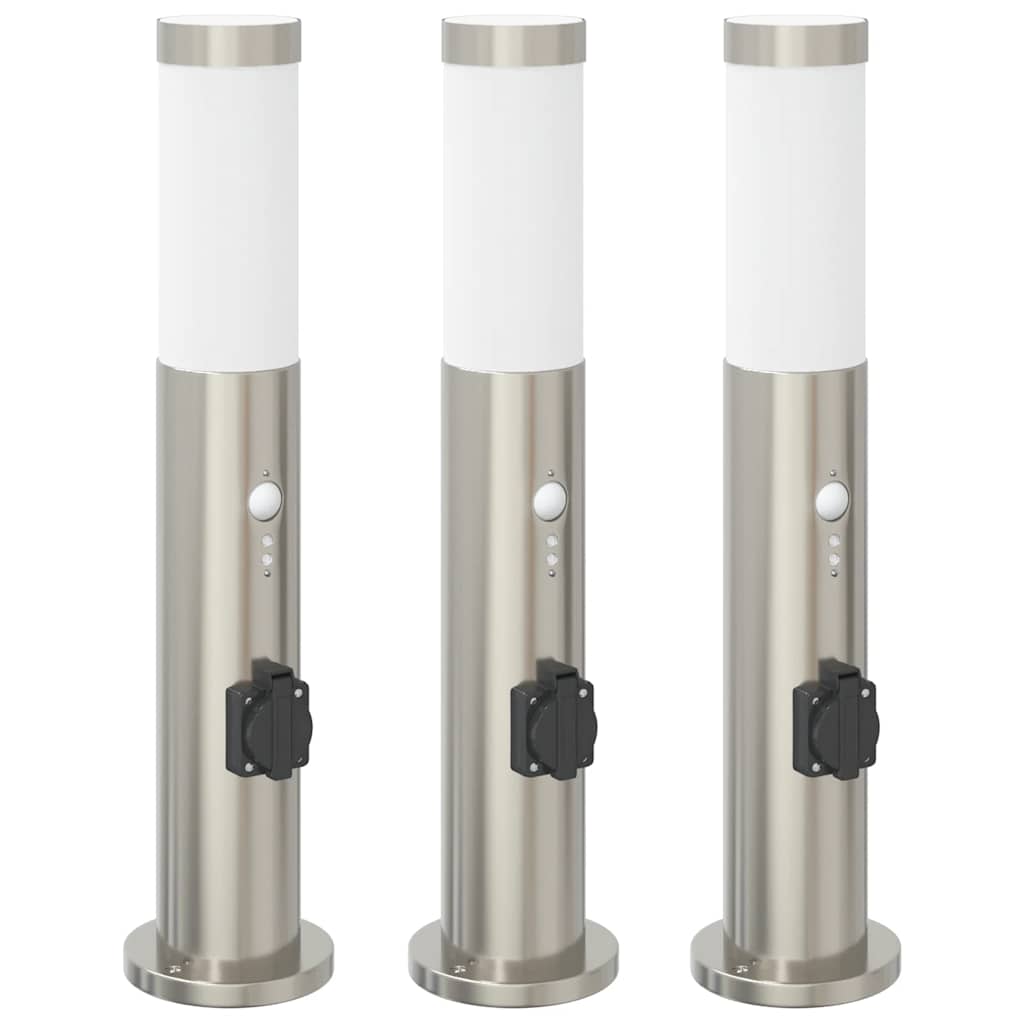 Vidaxx borne d'éclairage avec capteur et prise 3 pièces 50 cm acier inoxydable IP44