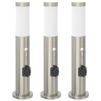 Vidaxx borne d'éclairage avec capteur et prise 3 pièces 50 cm acier inoxydable IP44