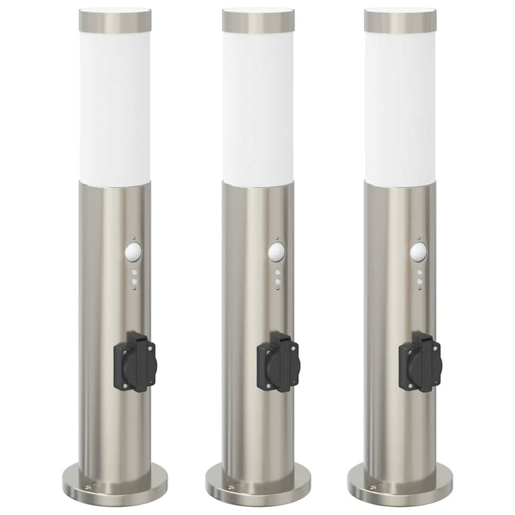 Vidaxx borne d'éclairage avec capteur et prise 3 pièces 50 cm acier inoxydable IP44