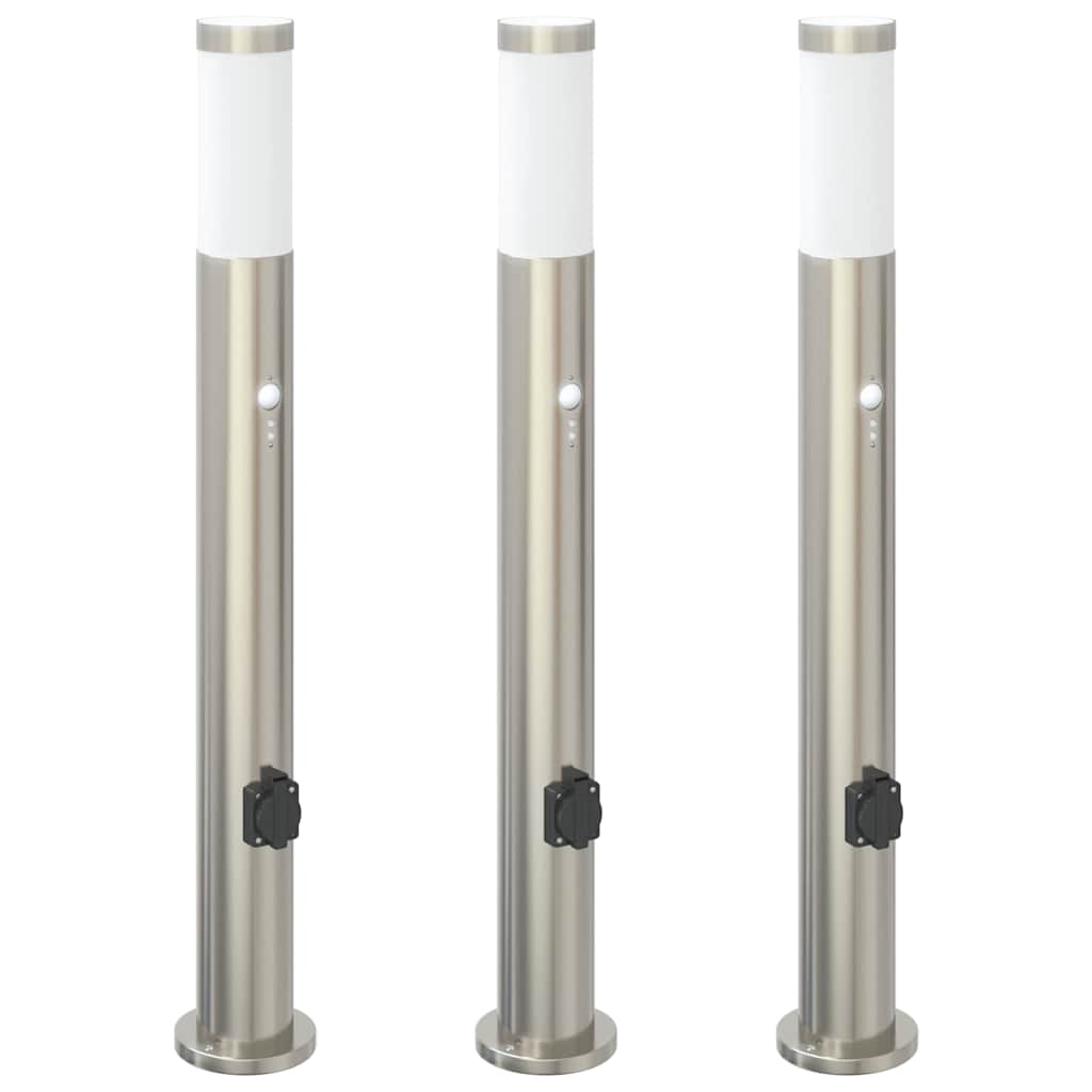 Vidaxx borne d'éclairage avec capteur et prise 3 pièces 80 cm acier inoxydable IP44
