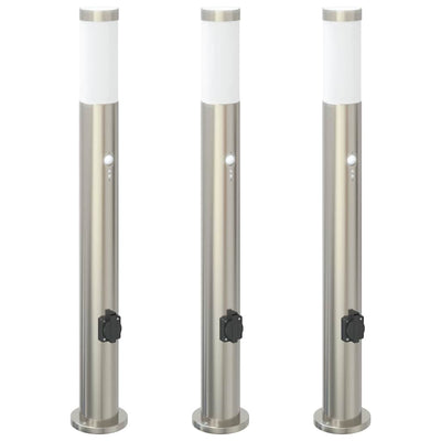 Vidaxx borne d'éclairage avec capteur et prise 3 pièces 80 cm acier inoxydable IP44