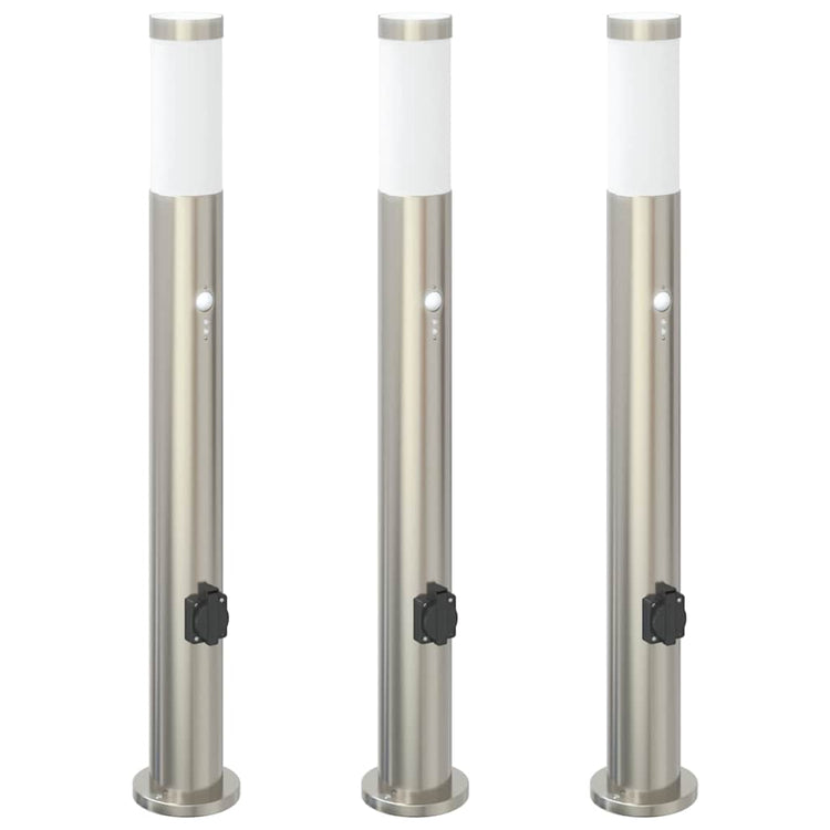 Vidaxx borne d'éclairage avec capteur et prise 3 pièces 80 cm acier inoxydable IP44
