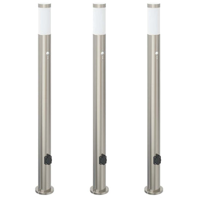 Vidaxx borne d'éclairage avec capteur et prise 3 pièces 110 cm acier inoxydable IP44