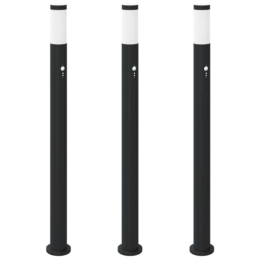 VidaXL borne d'éclairage avec capteur 3 pièces 110 cm acier inoxydable IP44
