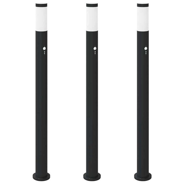 VidaXL borne d'éclairage avec capteur 3 pièces 110 cm acier inoxydable IP44