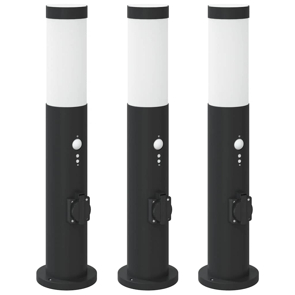 Vidaxx borne d'éclairage avec capteur et prise 3 pièces 50 cm acier inoxydable IP44