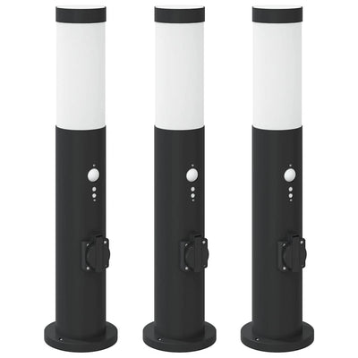 Vidaxx borne d'éclairage avec capteur et prise 3 pièces 50 cm acier inoxydable IP44