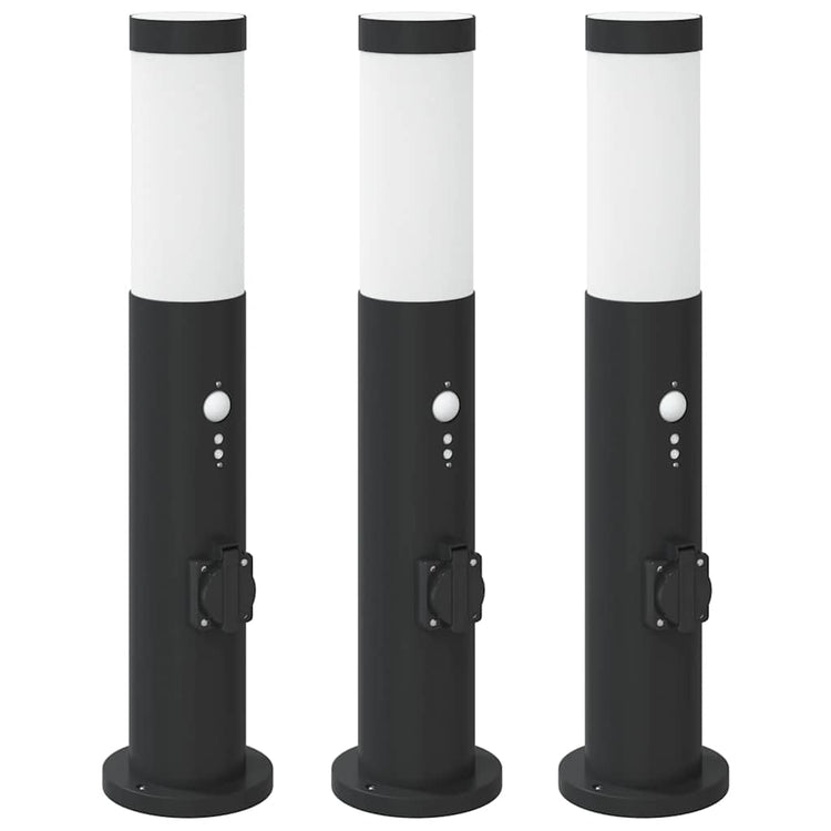 Vidaxx borne d'éclairage avec capteur et prise 3 pièces 50 cm acier inoxydable IP44