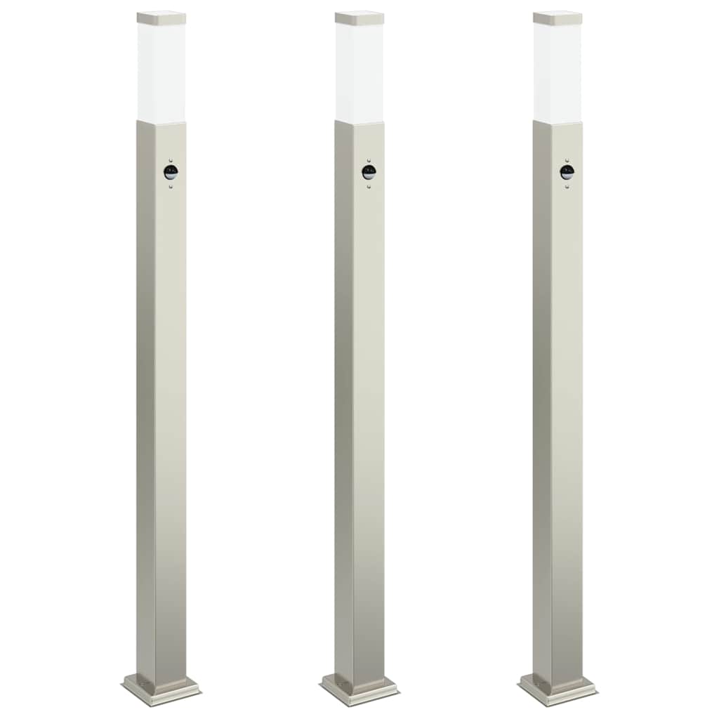 VidaXL borne d'éclairage avec capteur 3 pièces 110 cm acier inoxydable IP44