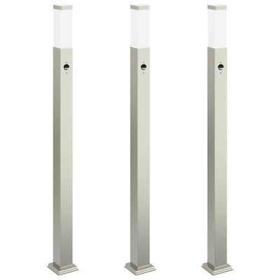 VidaXL borne d'éclairage avec capteur 3 pièces 110 cm acier inoxydable IP44