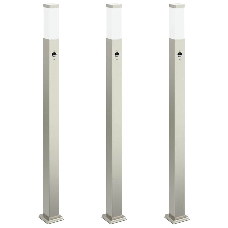 VidaXL borne d'éclairage avec capteur 3 pièces 110 cm acier inoxydable IP44