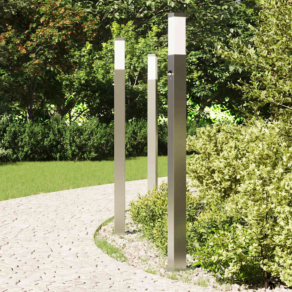 VidaXL borne d'éclairage avec capteur 3 pièces 110 cm acier inoxydable IP44