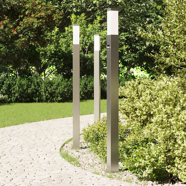 VidaXL borne d'éclairage avec capteur 3 pièces 110 cm acier inoxydable IP44