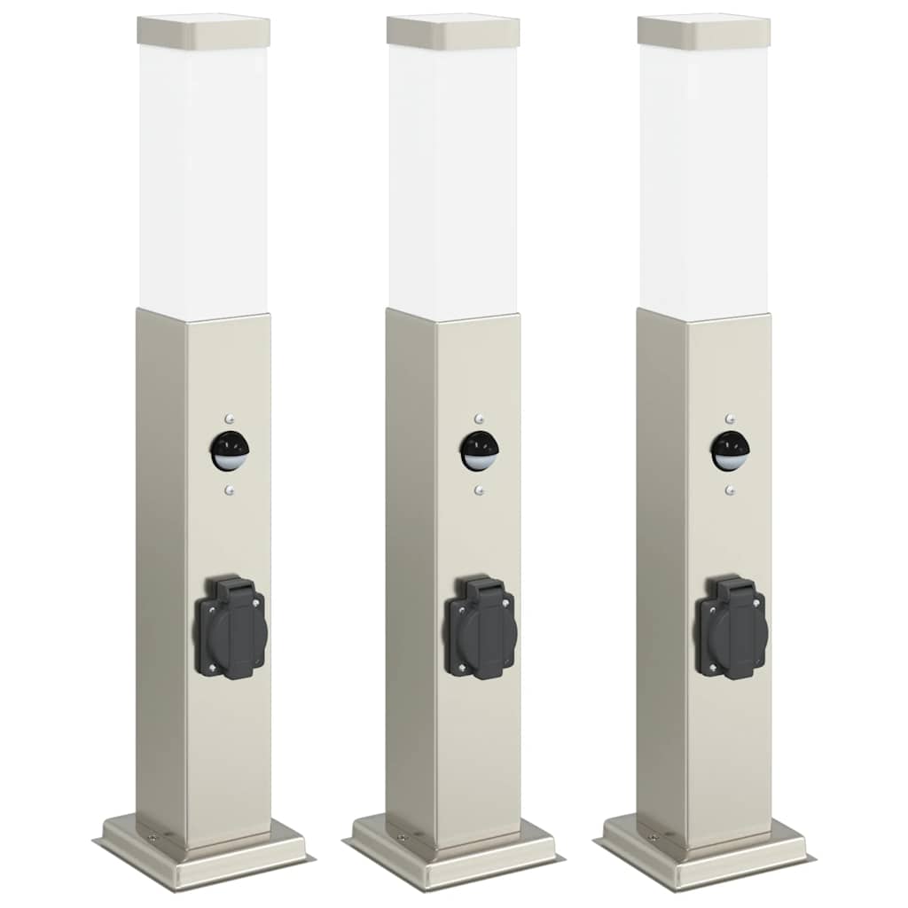 Vidaxx borne d'éclairage avec capteur et prise 3 pièces 50 cm acier inoxydable IP44