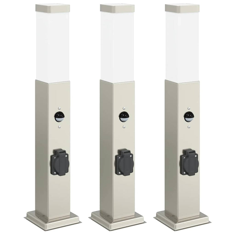 Vidaxx borne d'éclairage avec capteur et prise 3 pièces 50 cm acier inoxydable IP44