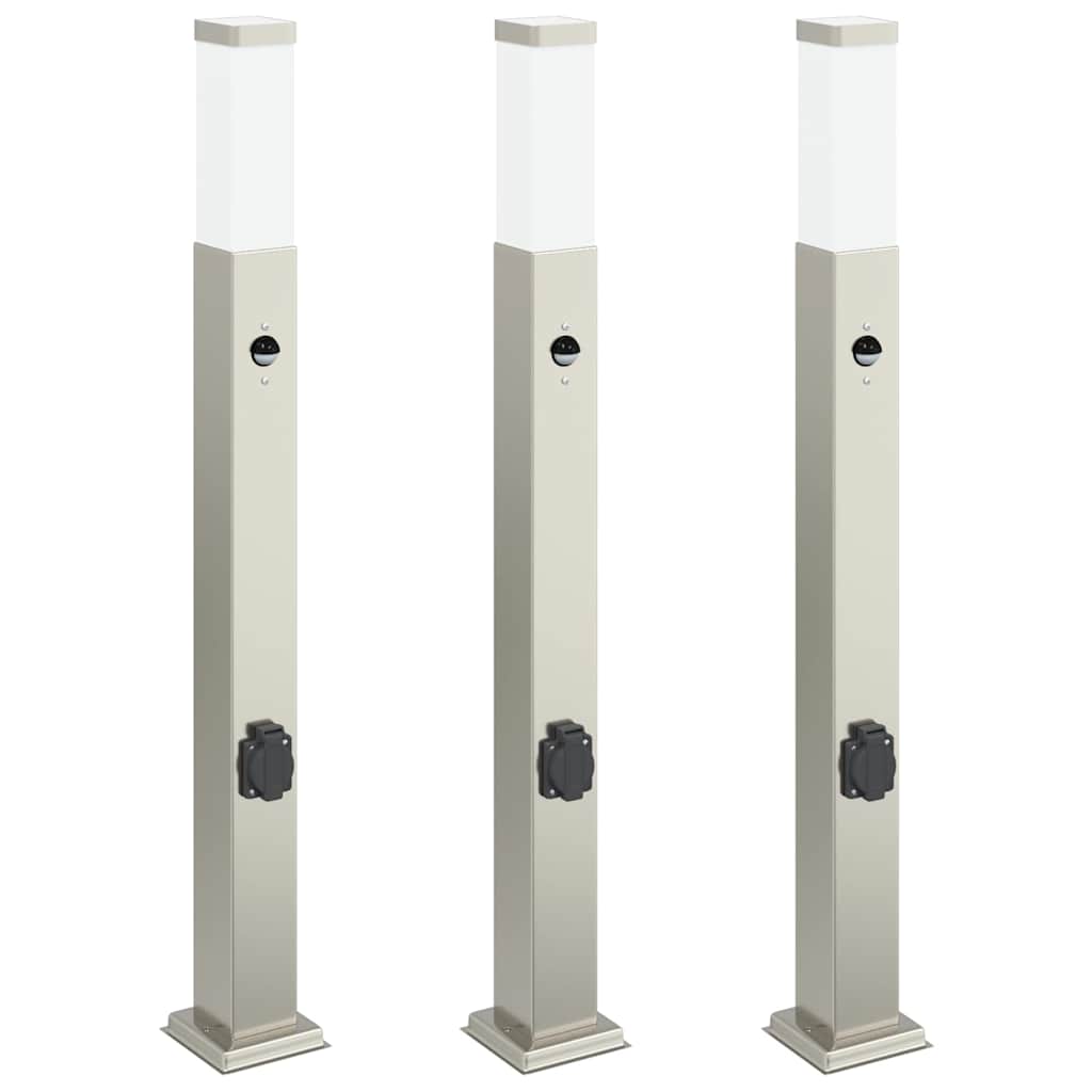 Vidaxx borne d'éclairage avec capteur et prise 3 pièces 80 cm acier inoxydable IP44