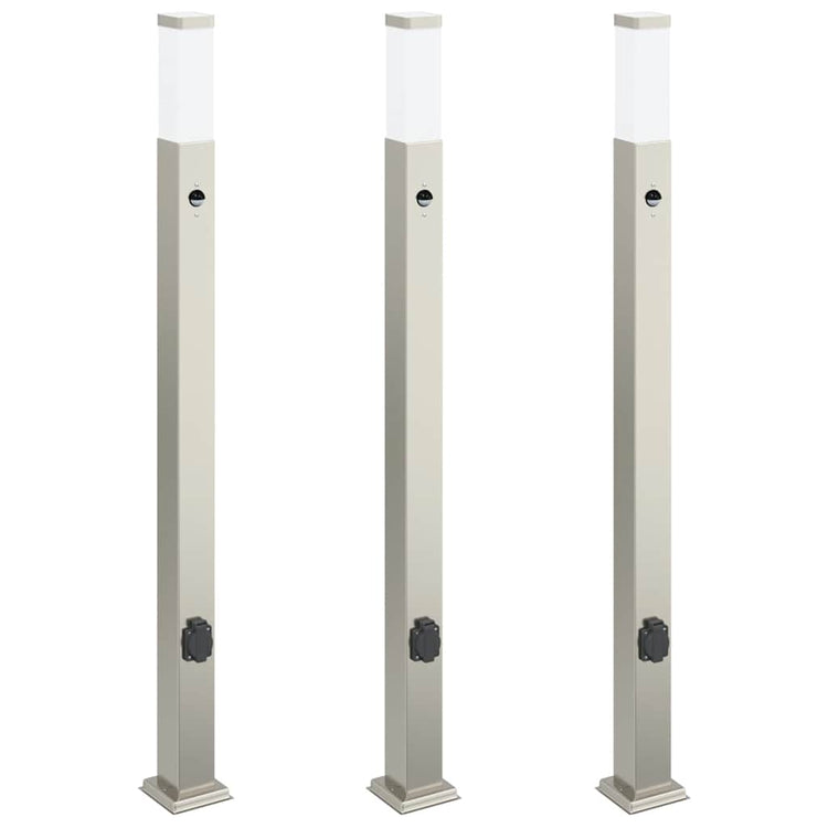 Vidaxx borne d'éclairage avec capteur et prise 3 pièces 110 cm acier inoxydable IP44
