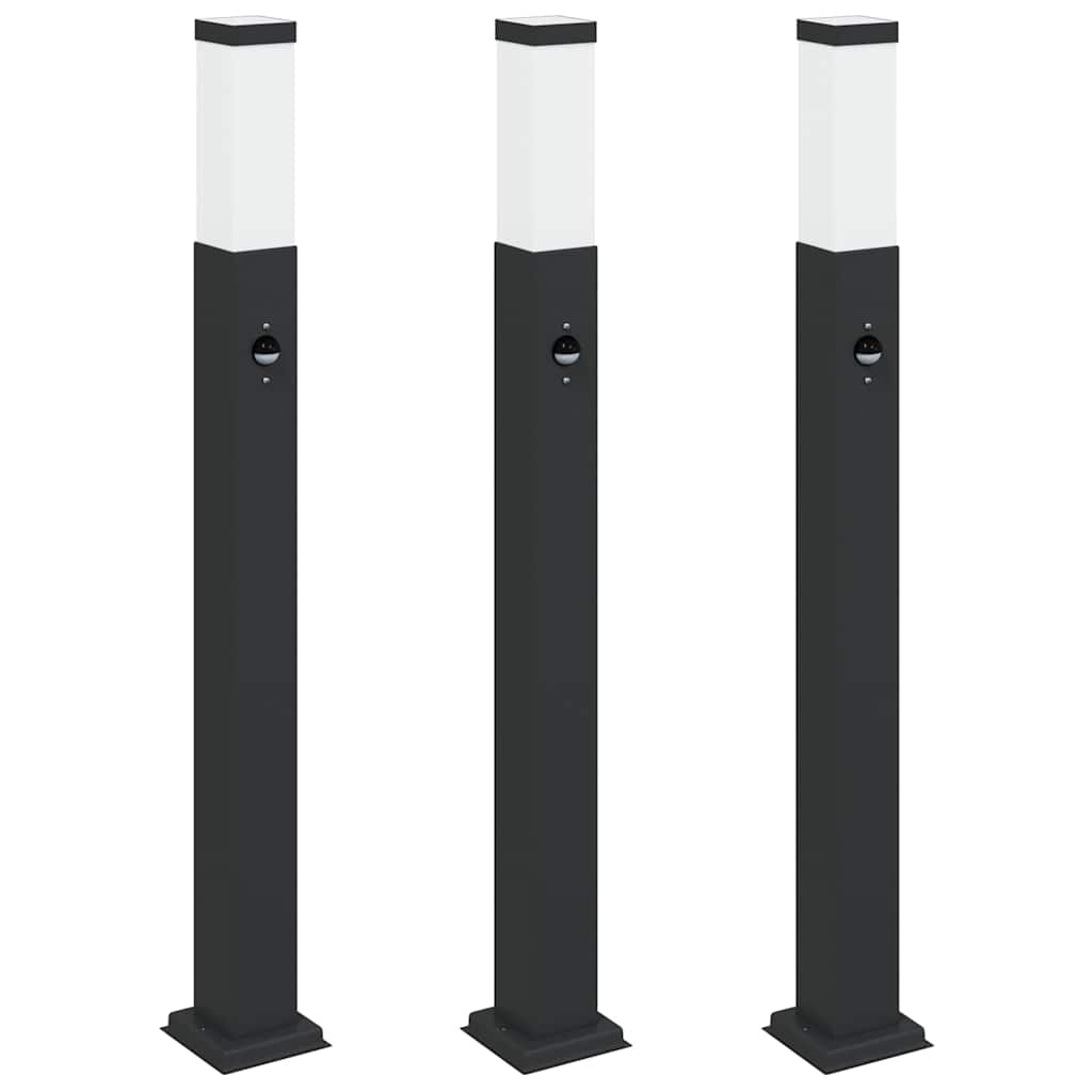 VidaXL borne d'éclairage avec capteur 3 pièces 80 cm noir IP44