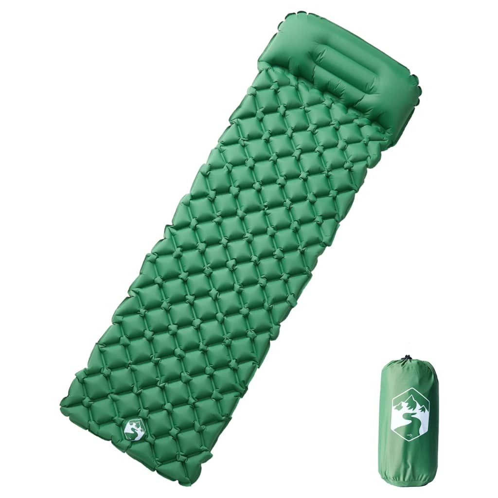 Vidaxl Camping Mattress avec oreiller de verdure simple gonflable
