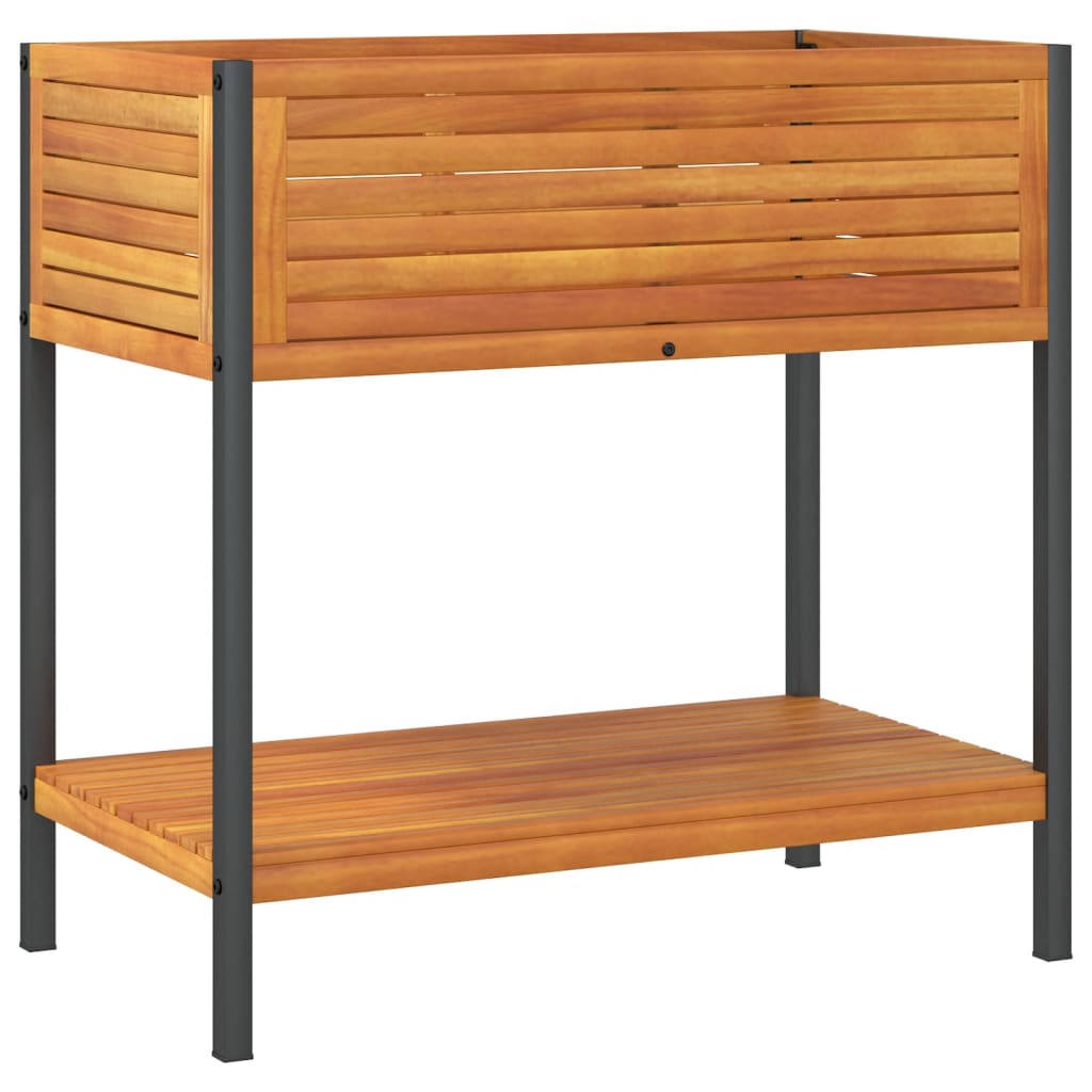 Planteur Vidaxl avec étagère 80x45x80 cm en bois et acier d'acacia solide