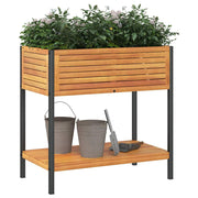 Planteur Vidaxl avec étagère 80x45x80 cm en bois et acier d'acacia solide - afbeelding 3