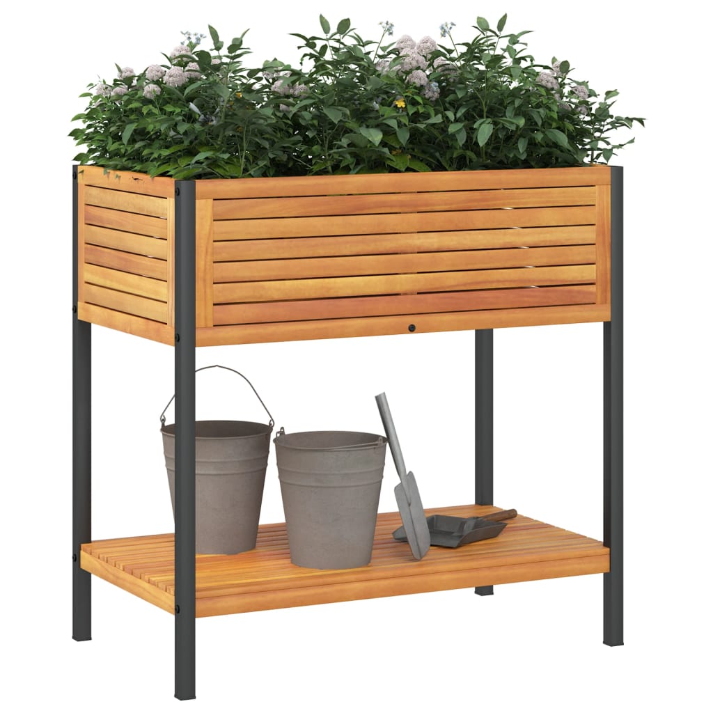 Planteur Vidaxl avec étagère 80x45x80 cm en bois et acier d'acacia solide