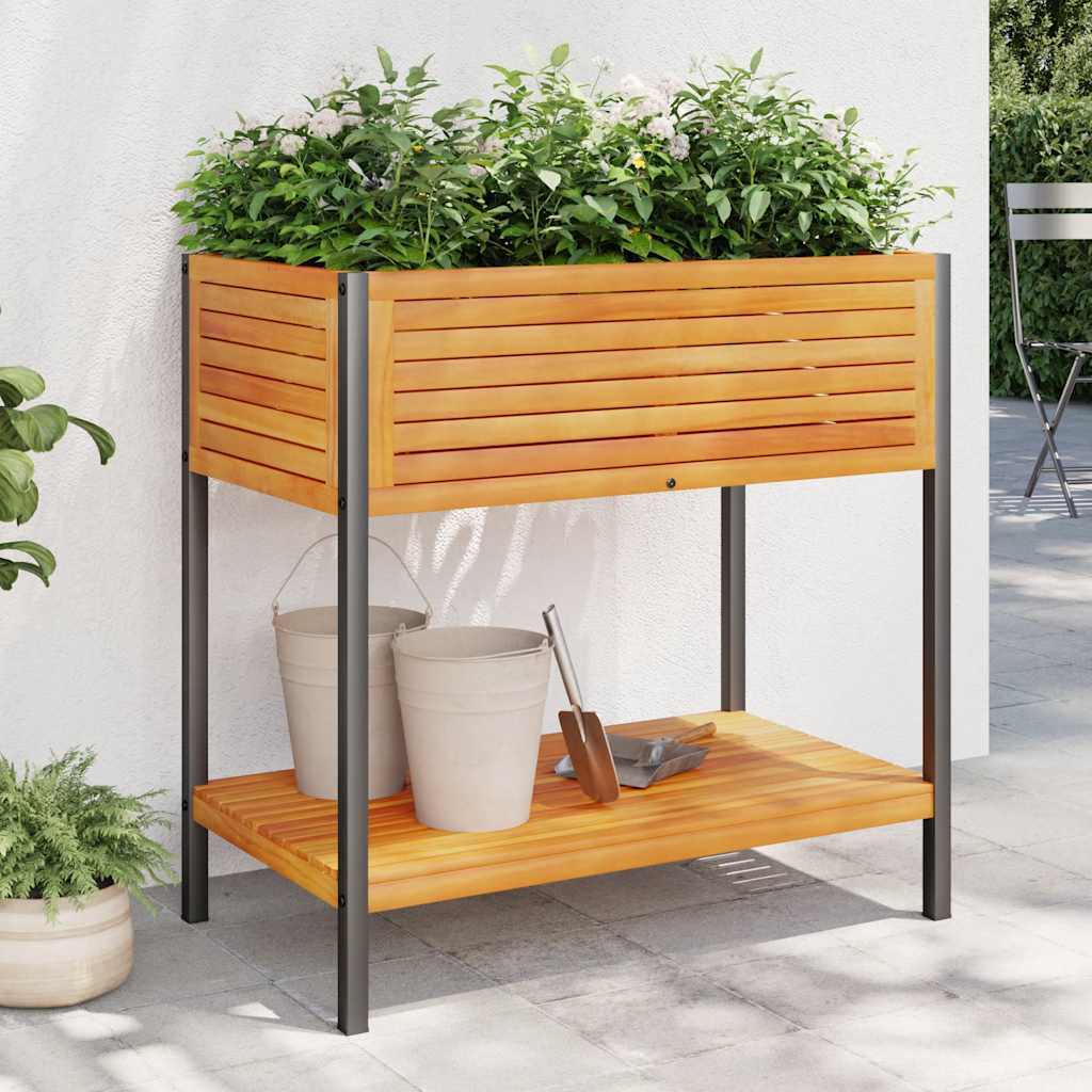 Planteur Vidaxl avec étagère 80x45x80 cm en bois et acier d'acacia solide