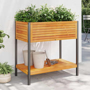 Planteur Vidaxl avec étagère 80x45x80 cm en bois et acier d'acacia solide - afbeelding 1
