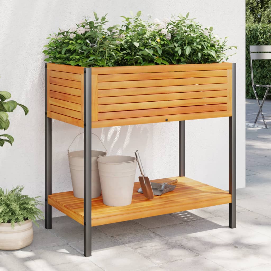 Planteur Vidaxl avec étagère 80x45x80 cm en bois et acier d'acacia solide