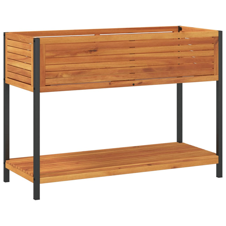 Planteur Vidaxl avec étagère 110x45x80 cm en bois et acier d'acacia solide