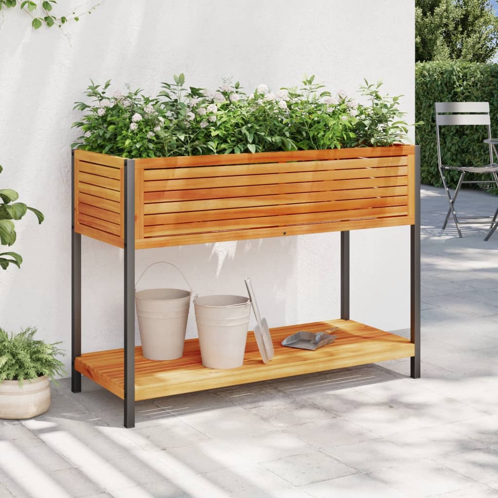 Planteur Vidaxl avec étagère 110x45x80 cm en bois et acier d'acacia solide