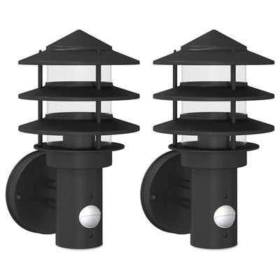 Vidaxl Lampes murales extérieures 2 ST avec capteurs en acier inoxydable noir
