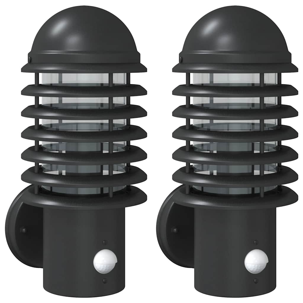 Vidaxl Lampes murales extérieures 2 ST avec capteurs en acier inoxydable noir