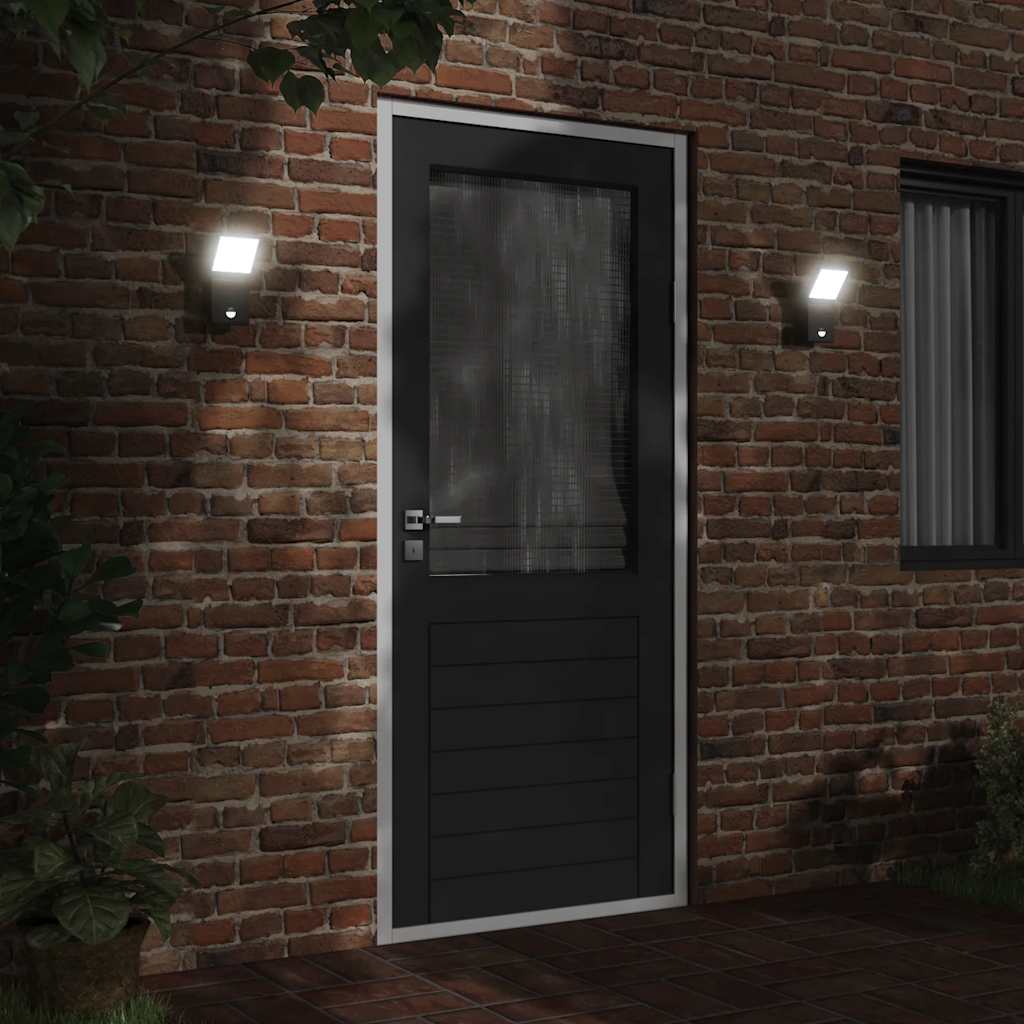 Lampe murale extérieure vidaxl LED avec des capteurs coulé en aluminium noir