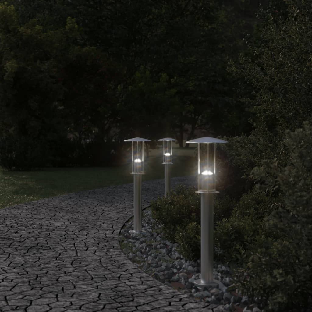 Vidaxx lampadaire d'extérieur 3 pcs 60 cm acier inoxydable couleur argent
