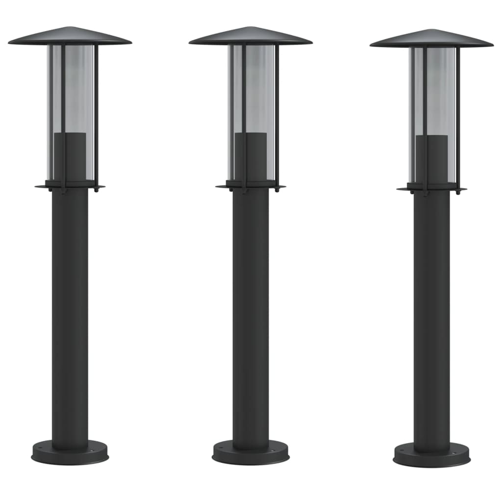 Lampadaire Vidaxl pour l'extérieur de 3 pcs 60 cm en acier inoxydable noir