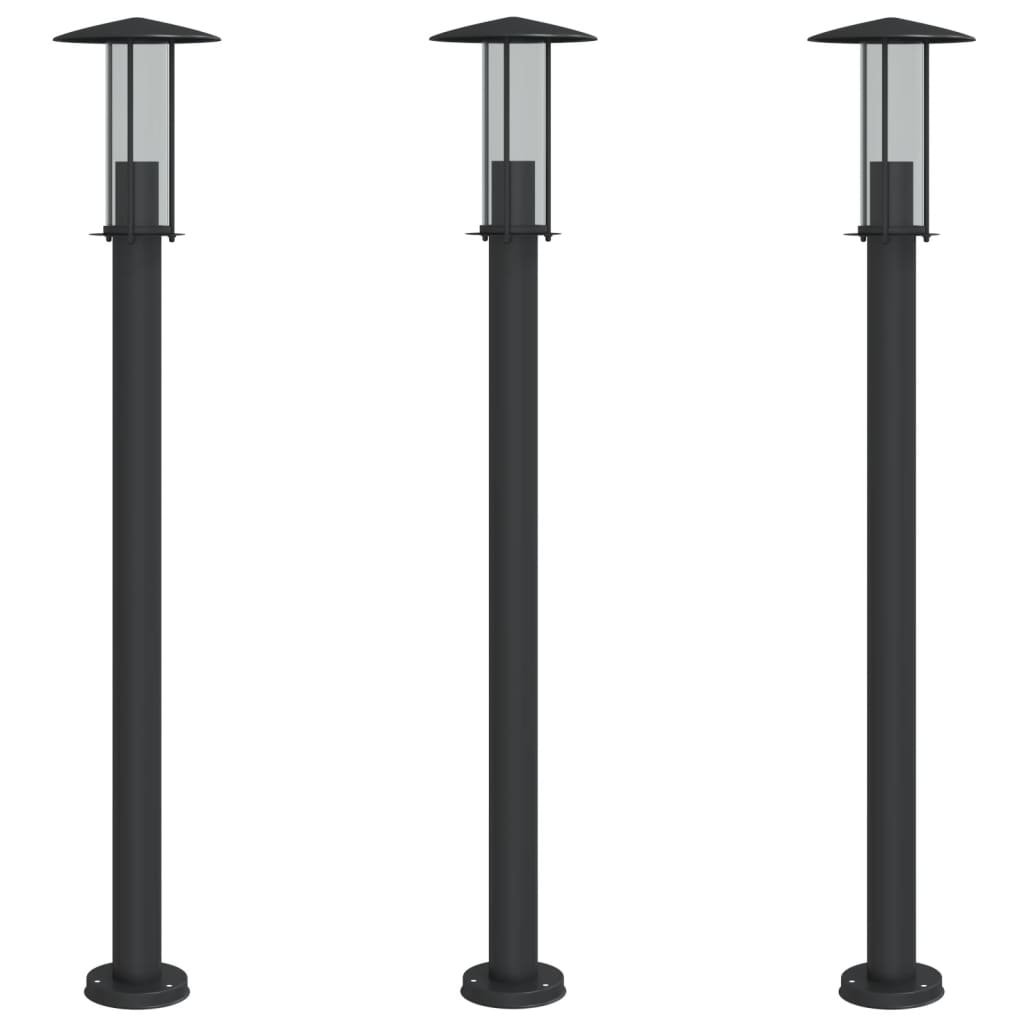 Lampadaire Vidaxl pour l'extérieur 3 pc 100 cm en acier inoxydable noir