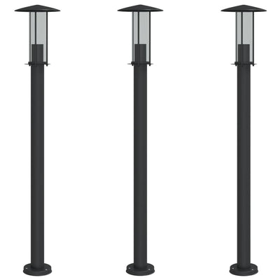 Lampadaire Vidaxl pour l'extérieur 3 pc 100 cm en acier inoxydable noir