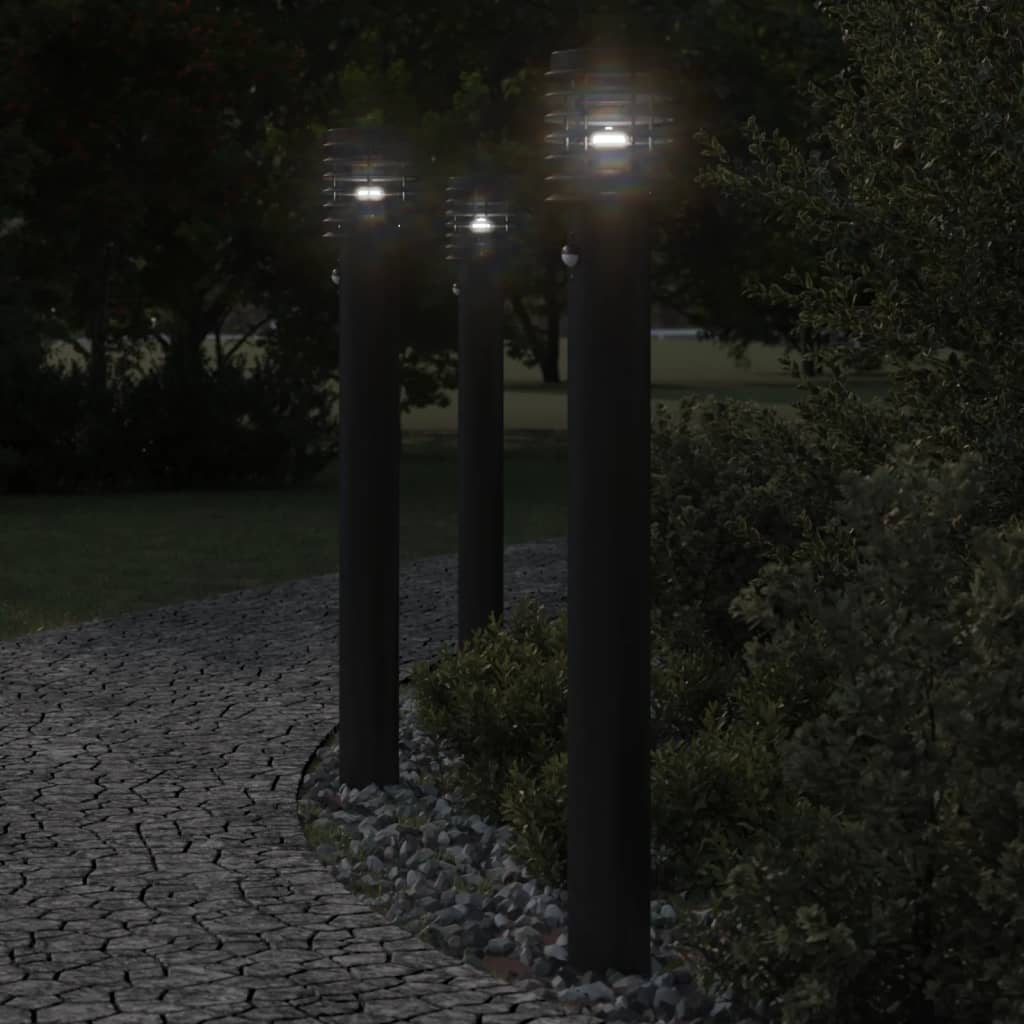 Lampadaire Vidaxl pour l'extérieur avec capteur 110 cm en acier inoxydable noir