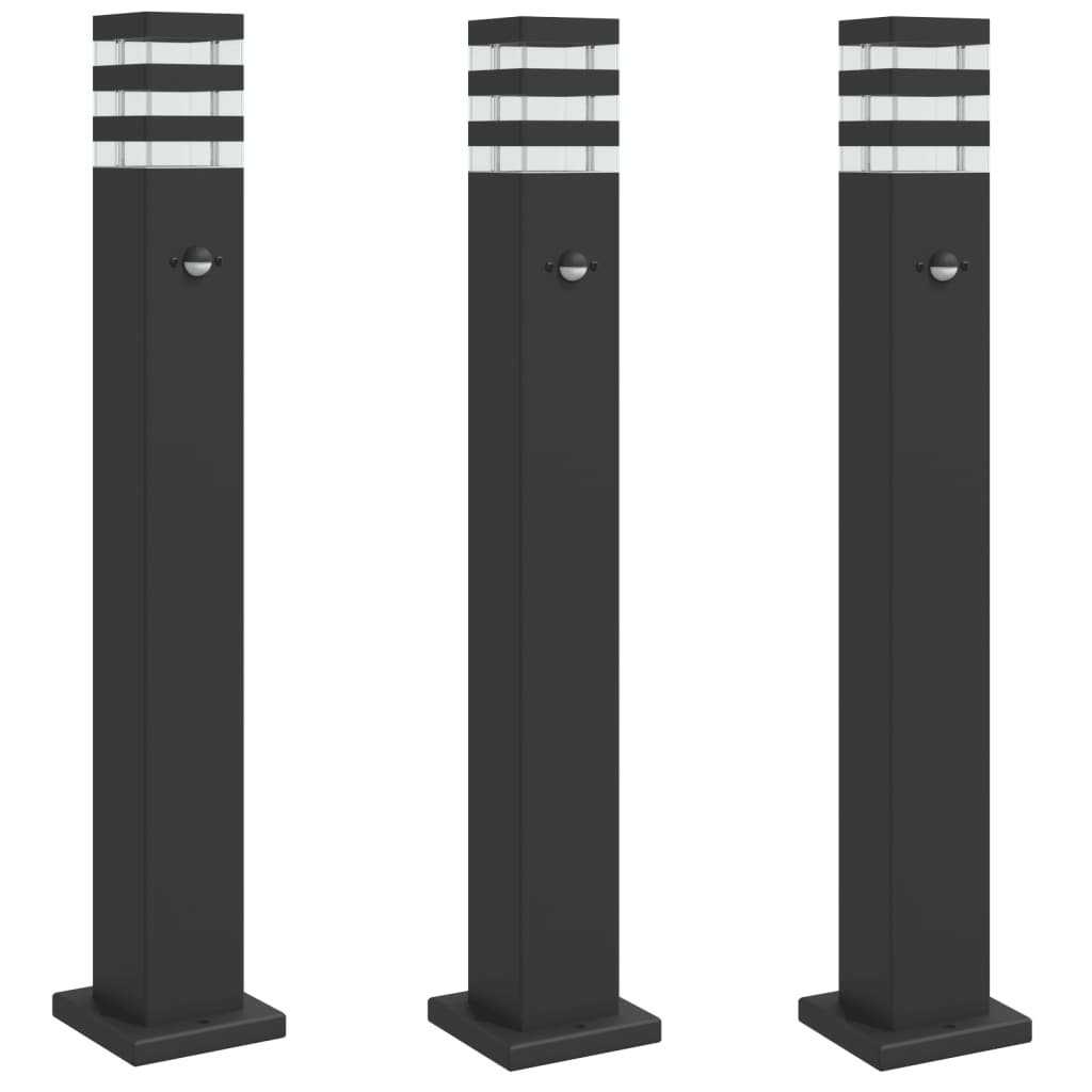 Lampadaires Vidaxl pour l'extérieur 3 ST avec capteur 80 cm en aluminium noir