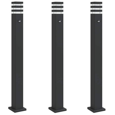 Lampadaires Vidaxl pour l'extérieur 3 ST avec capteur 110 cm en aluminium noir