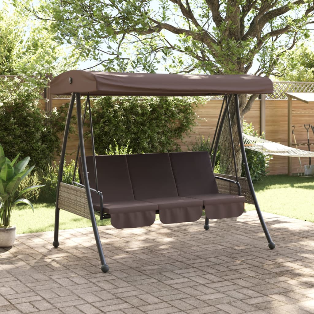 Banc de swing vidaxl avec auvent réglable Coffee en acier marron