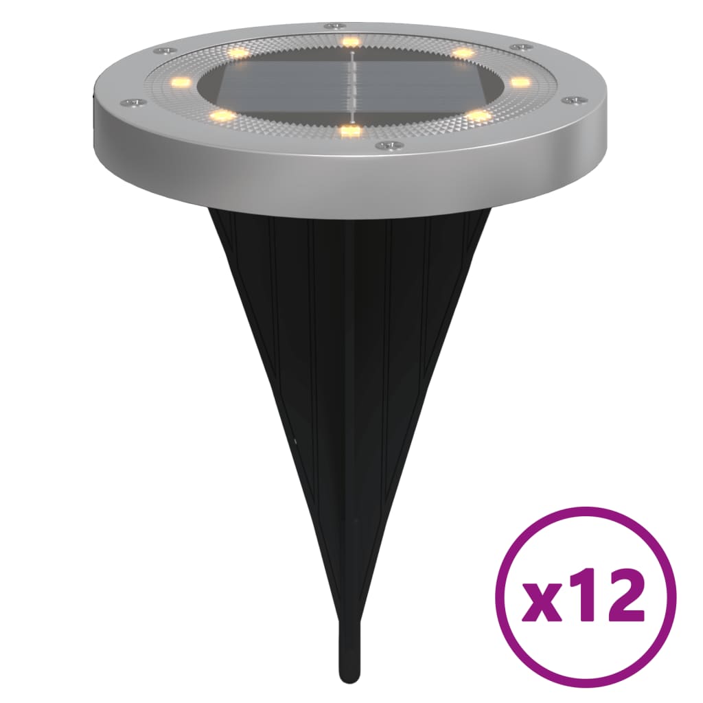 Vidaxl Ground Lampes 12 ST Solar avec des broches moulues blancs chauds