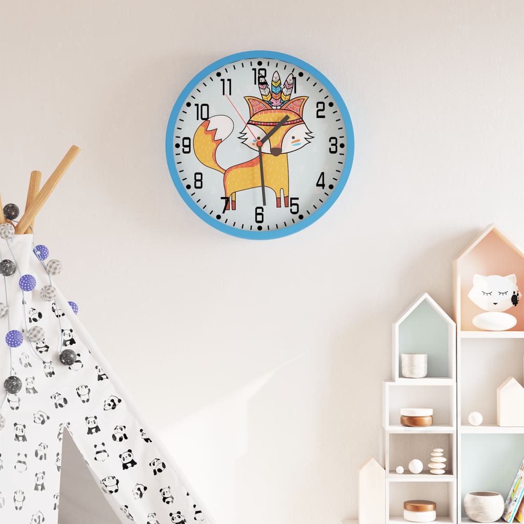 Horloge murale vidaxl Ø25,5 cm en polystyrène et bleu en verre