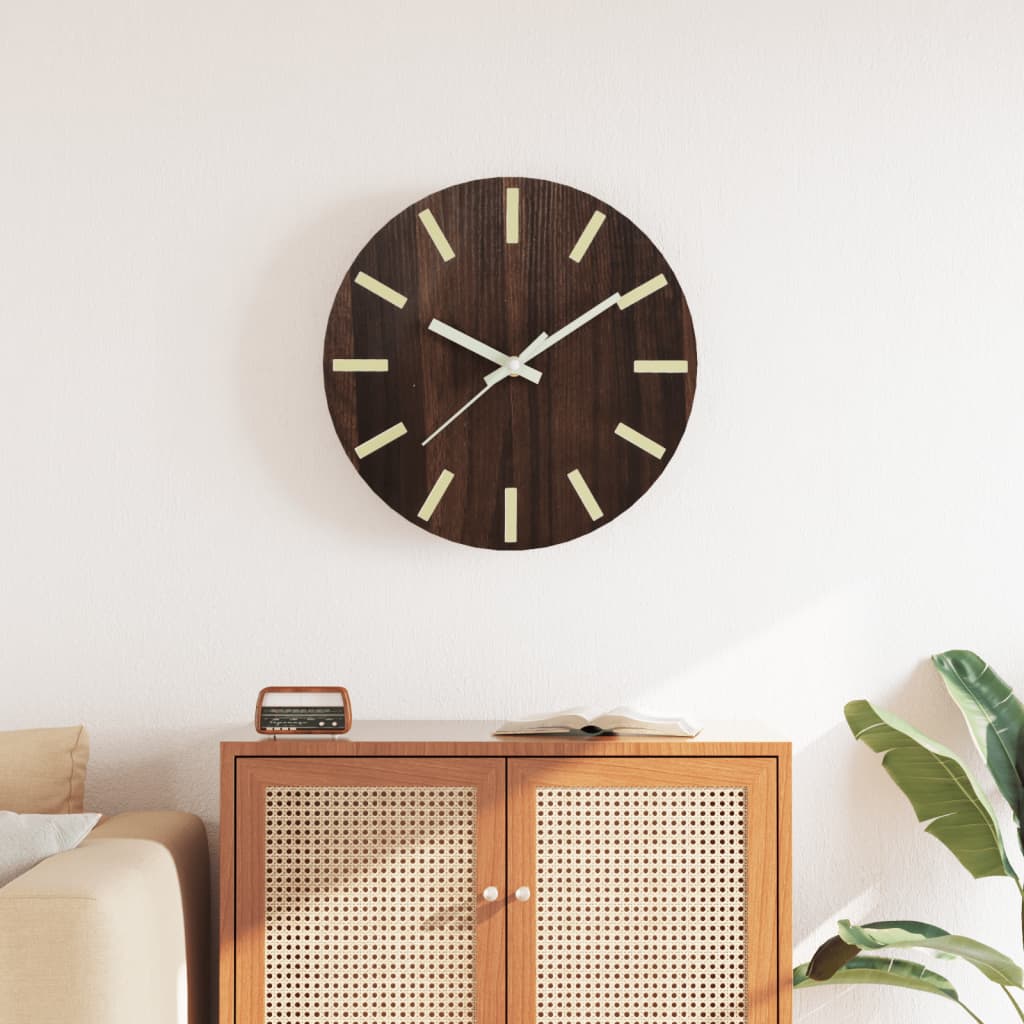 Horloge murale vidaxl avec cadran et mains lumineuses Ø30 cm brun