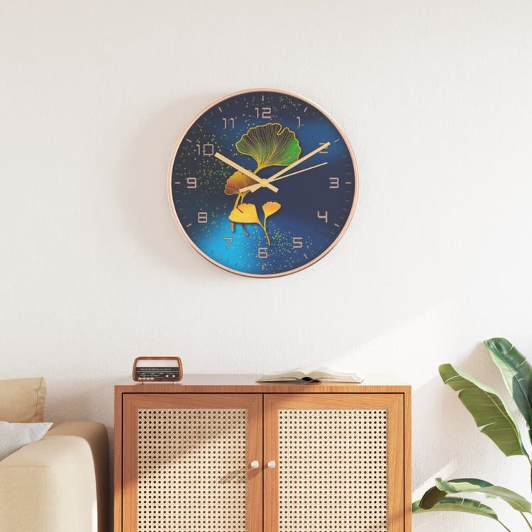 Horloge murale vidaxl Ø29,5 cm en polystyrène et en verre doré et bleu