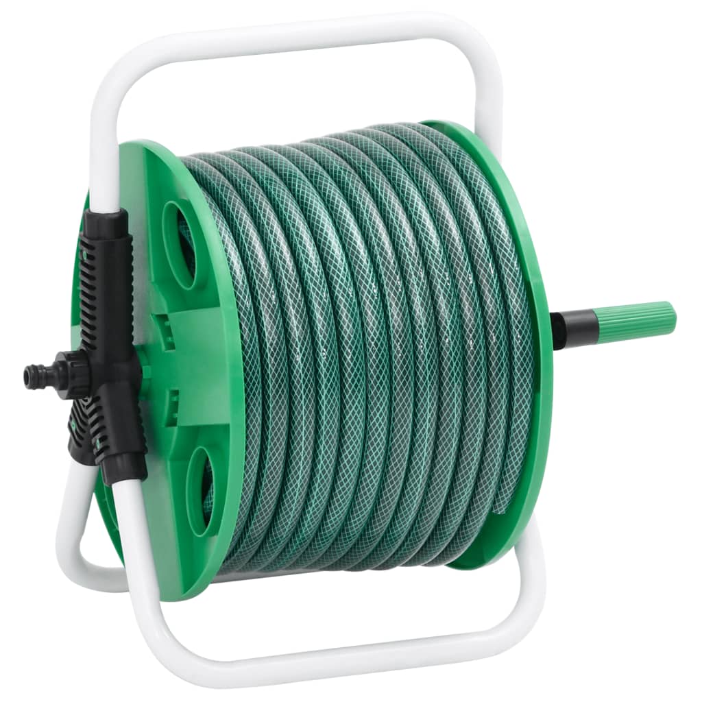 Enrouleur de tuyau Vidaxl avec tuyau de 30 m sur pied PVC vert