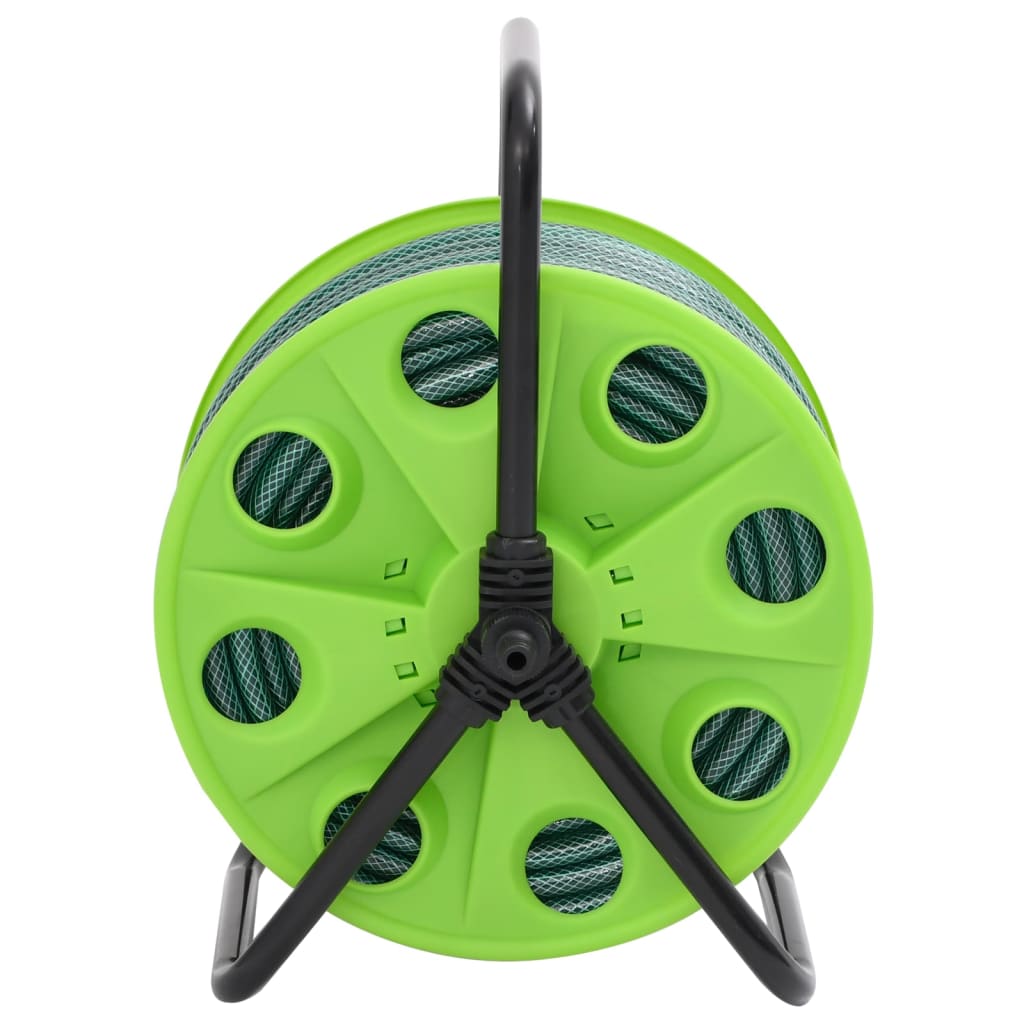 Enrouleur de tuyau autoportant Vidaxl avec tuyau PVC vert de 20 m