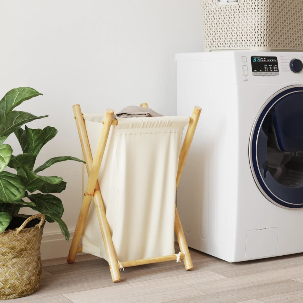 Panier à laverie Vidaxl 41.5x36x63,5 cm Crème de bambou blanc