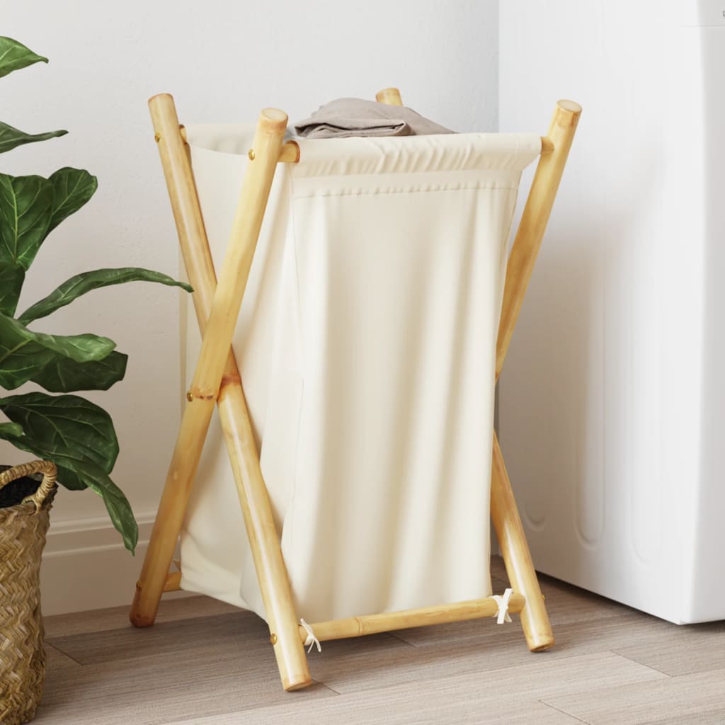Panier à laverie Vidaxl 41.5x36x63,5 cm Crème de bambou blanc